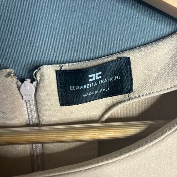 Elisabetta Franchi Ruffle Long Sleeve Mini Shift Dress Beige Size 8 - Picture 3 of 4